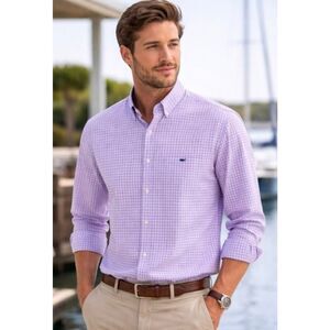 Vineyard Vines Purple Gingham Classic Fit Long Sleeve Button Down Shirt Preppy